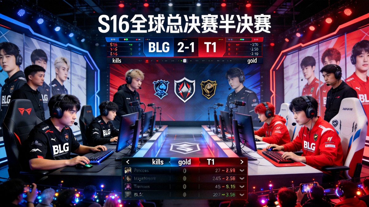 S16全球总决赛半决赛BLG对阵T1的高清电竞直播画面